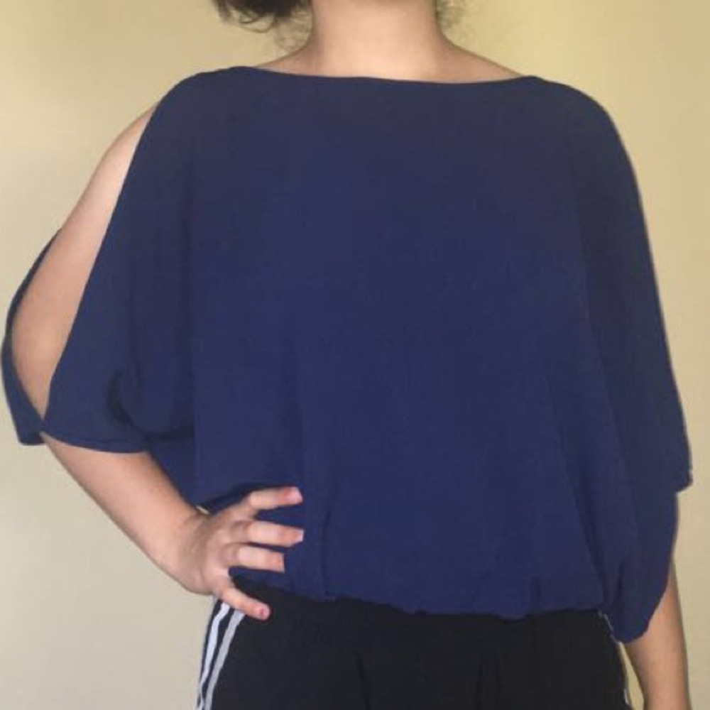 Blue Cold Shoulder/Arm(?) Top